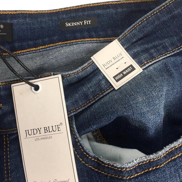 Judy Blue Jeans Womens 18W Dark Wash High Waist Skinny Distressed Leopard Patch - Picture 10 of 16